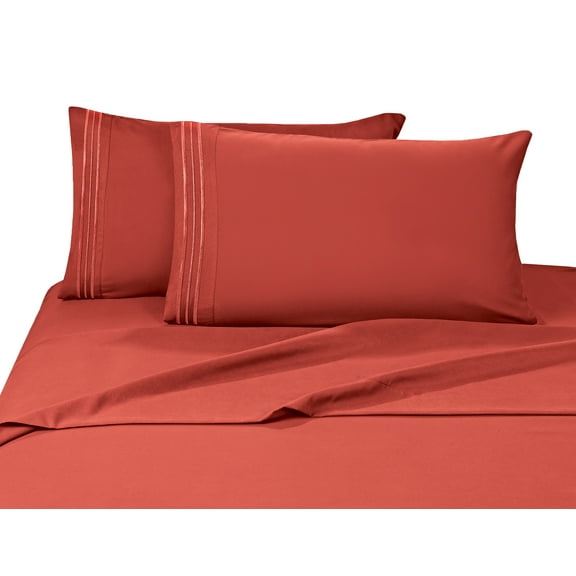 Wrinkle-Free 3-Piece Bed Sheet Set Deep Pocket up to 16 inch Twin Rust