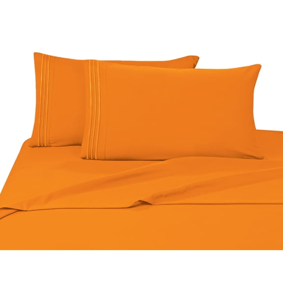 Wrinkle-Free 4-Piece Bed Sheet Set Deep Pocket California KingVibrant Orange