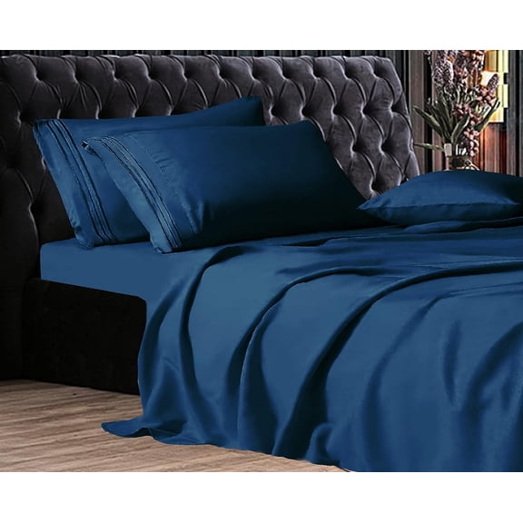Elegant Comfort 1500 Series Wrinkle & Fade Resistant Ultra Soft 5-Piece Bed Sheet Set with Deep Pockets, Split King Navy Blue