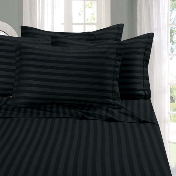 Elegant Comfort Damask Stripe 6-Piece Queen Sheet Set, 16" Deep Pocket Cooling Microfiber Bed Sheets, Black