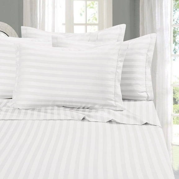 Wrinkle-Free 6-Piece STRIPE Sheet Set, Queen, White