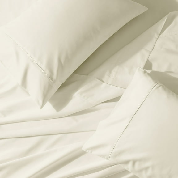 Wrinkle-Free 650 Thread Count Cotton Blend Solid Sheet Sets - Split King - Ivory