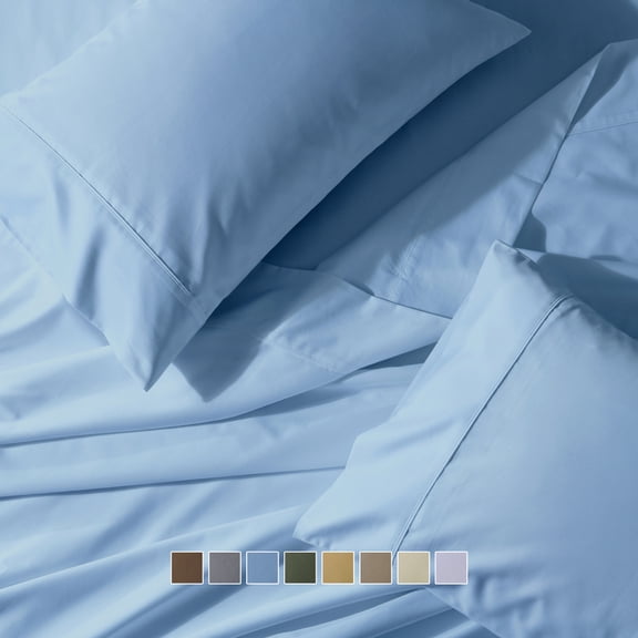 Wrinkle-Free 650 Thread Count Cotton Blend Solid Sheet Sets - Twin - Blue