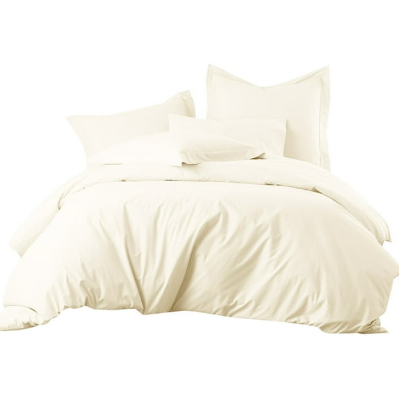 Wrinkle-Free 650 Thread Count Cotton Duvet Cover Set - Full/Queen - Ivory