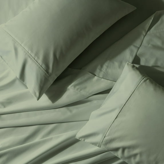 Wrinkle-Free 650 Thread Count Solid Cotton Blend Sheets Easy Care Sheet Set With Deep Pockets - Queen - Sage