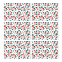 Wrinkle Free Botanical Bloom Table Mats with Butterfly and Bee Print, Heat Resistant Flax Material for Country Farmhouse Dining, Set of 6