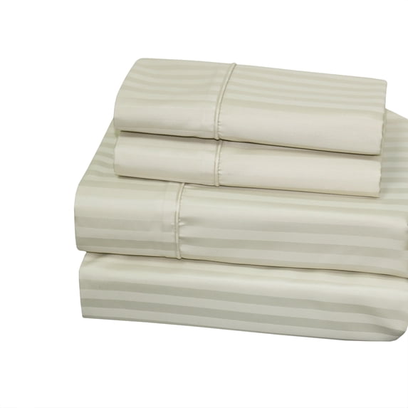 Wrinkle-Free Cotton Blend Sheets Striped 650 Thread Count - Full - Ivory