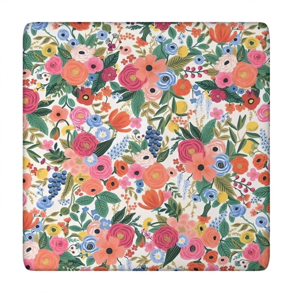 Wrinkle-Free Elastic Tablecloth with Floral Design, Square 34x34 Inch Polyester for Kitchen or Picnic Use