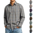thumbnail image 1 of Wrinkle Free Lightweight Plaid Long Sleeve Button Front Shirt for Men Regular Fit 4 Way Stretch Lapel Collar Easy Outfit Pairing Business Work Fall Shirts M, 1 of 3