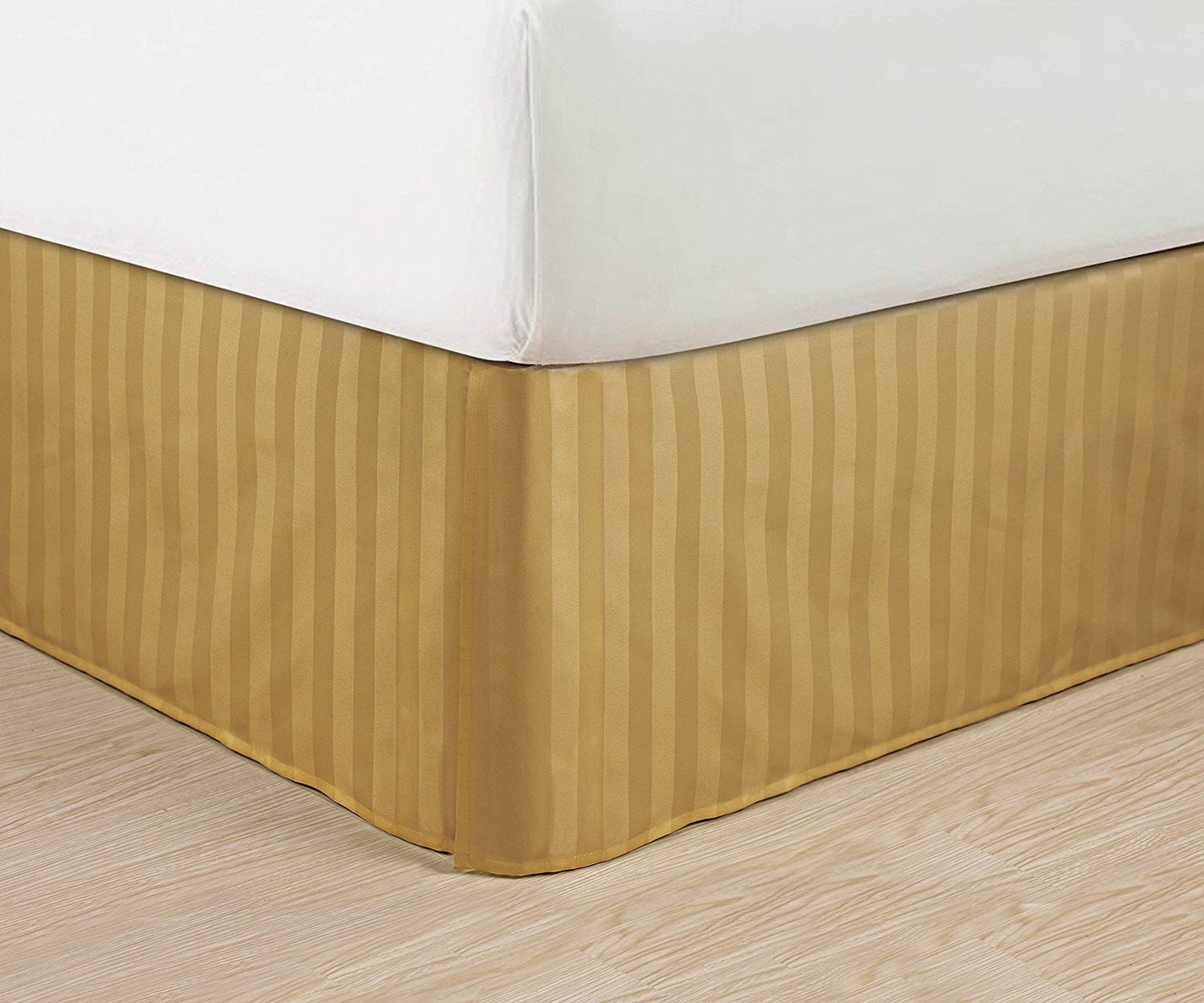 Wrinkle Free STRIPE Bed Skirt Pleated Tailored 14" California King,Gold