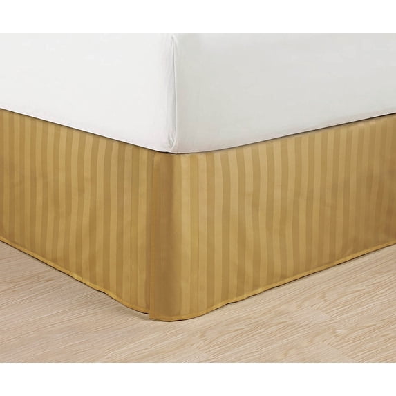 Wrinkle Free STRIPE Bed Skirt Pleated Tailored 14" California King,Gold