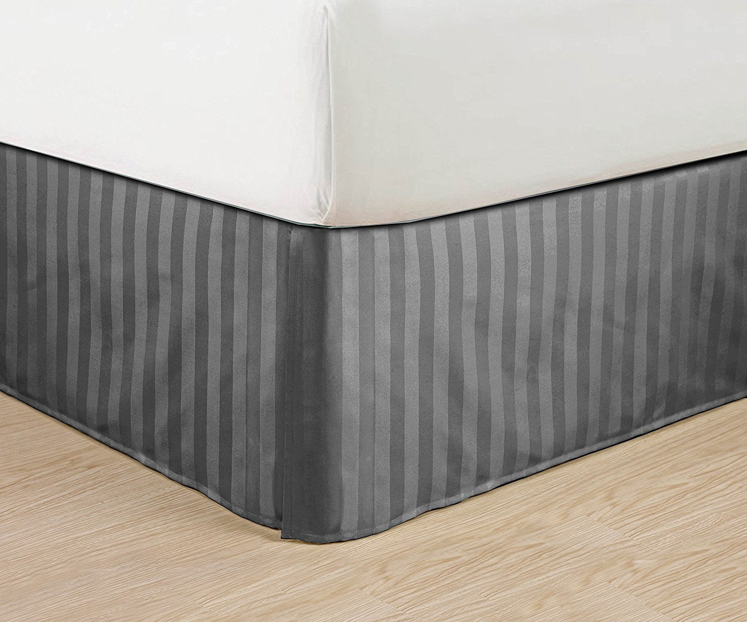 Wrinkle Free STRIPE Bed Skirt Pleated Tailored 14" California King,Gray