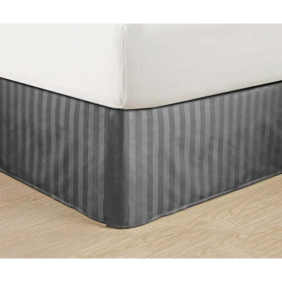 Wrinkle Free - STRIPE Bed Skirt - Pleated Tailored 14" Drop - All Sizes and Colors , California King , Gray