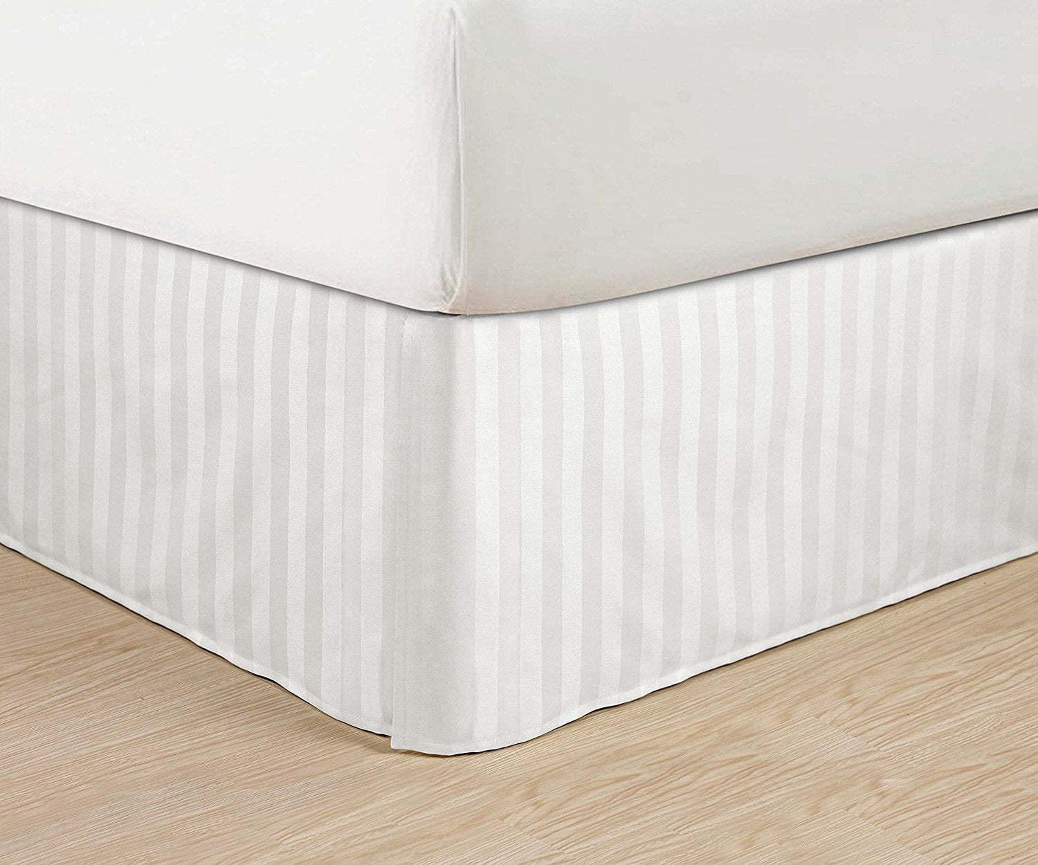 Wrinkle Free - STRIPE Bed Skirt - Pleated Tailored 14" Drop - All Sizes and Colors , Full , White
