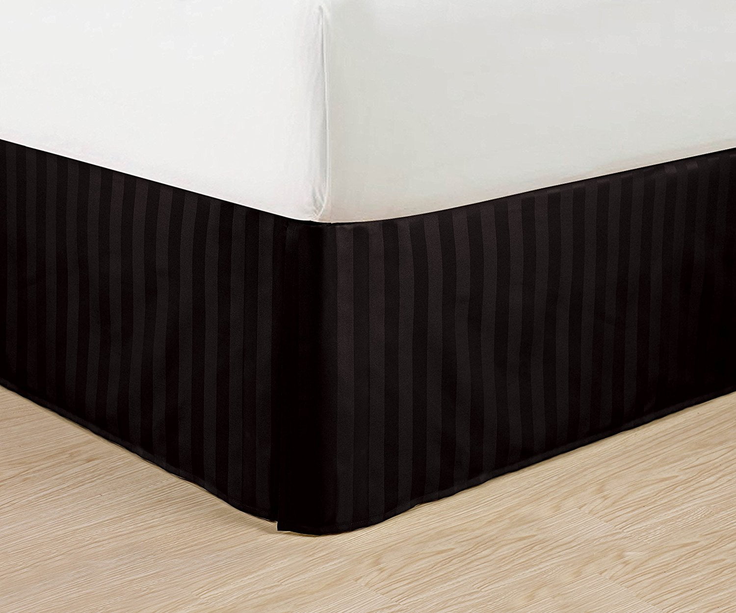 Wrinkle Free STRIPE Bed Skirt Pleated Tailored 14" Full,Black