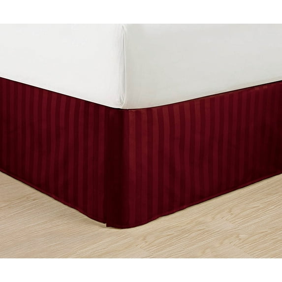 Wrinkle Free STRIPE Bed Skirt Pleated Tailored 14" Full,Burgundy