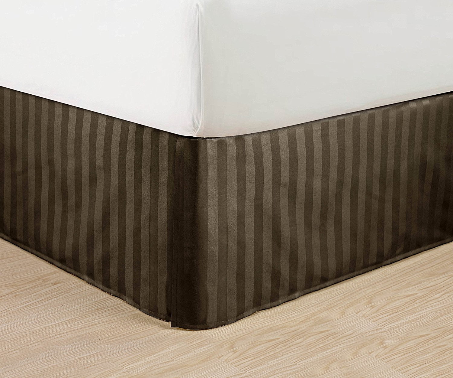 Wrinkle Free STRIPE Bed Skirt Pleated Tailored 14" Full,Chocolate Brown