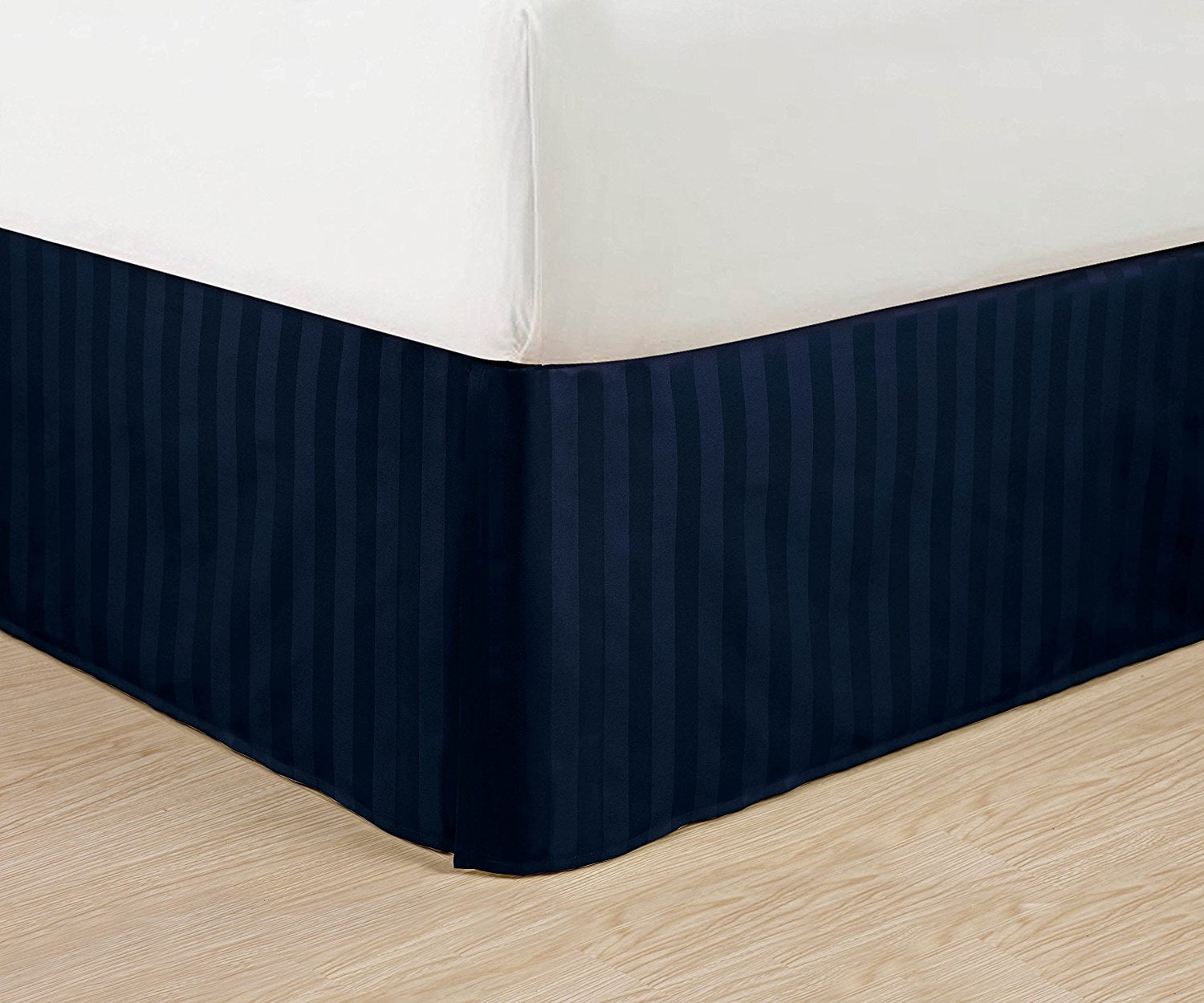 Wrinkle Free STRIPE Bed Skirt Pleated Tailored 14" Full,Navy Blue
