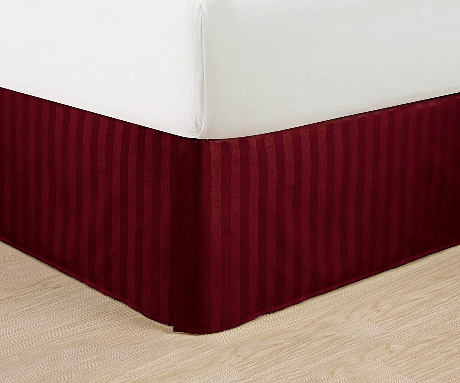 Wrinkle Free STRIPE Bed Skirt Pleated Tailored 14" King Burgundy