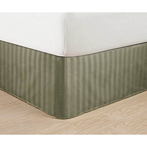 Wrinkle Free STRIPE Bed Skirt Pleated Tailored 14" King Green