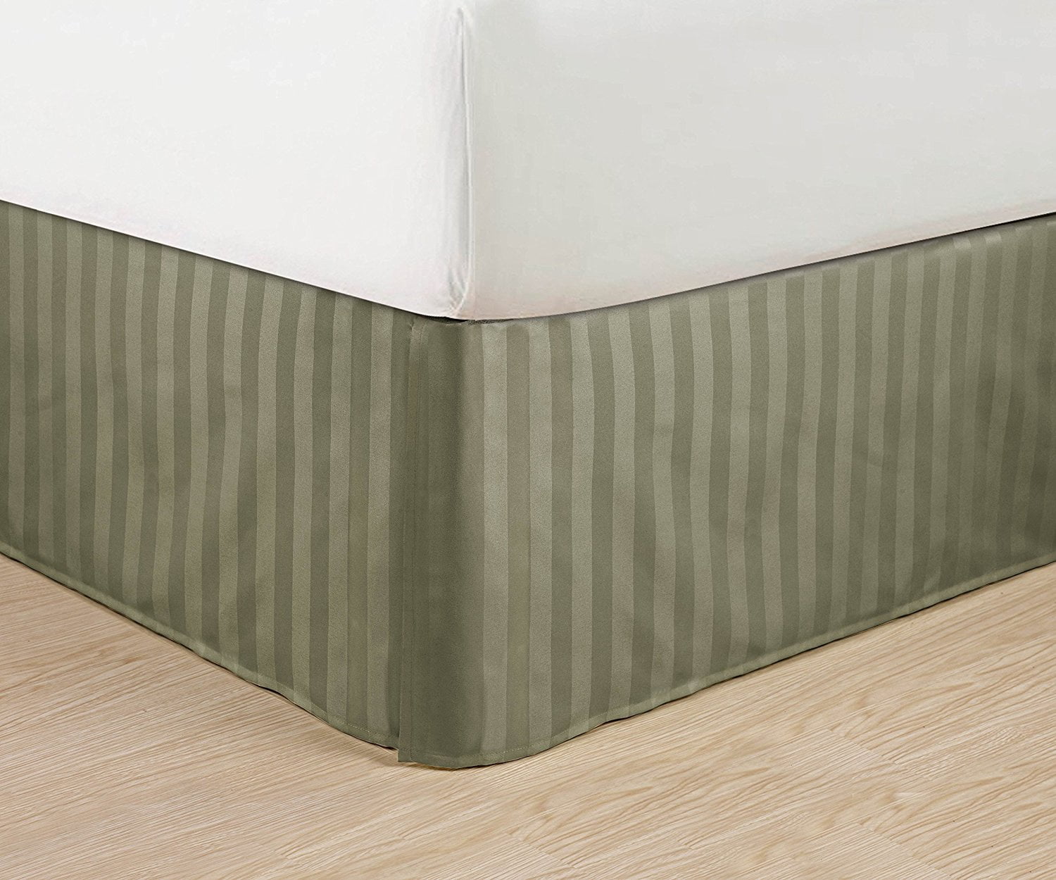 Wrinkle Free STRIPE Bed Skirt Pleated Tailored 14" Queen,Green