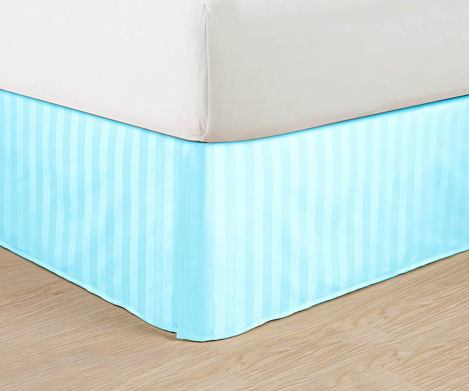 Wrinkle Free STRIPE Bed Skirt Pleated Tailored 14" Queen,Light Blue