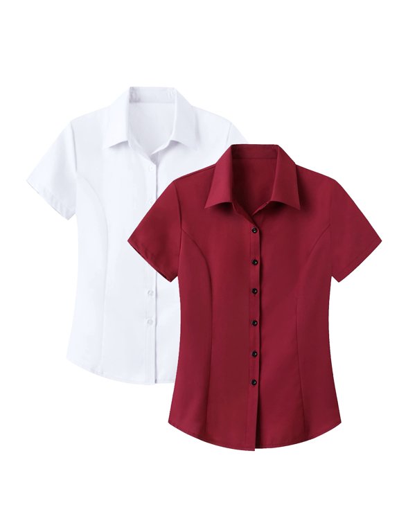 Wrinkle Free Short Sleeve Dress Shirt For Women Professional Business Attire Easy Care Interview Clothing
