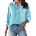 thumbnail image 1 of Wrinkle Free Women's Button Down Shirts Striped Long Sleeve Collared Blouses Tops with Pocket, 1 of 2