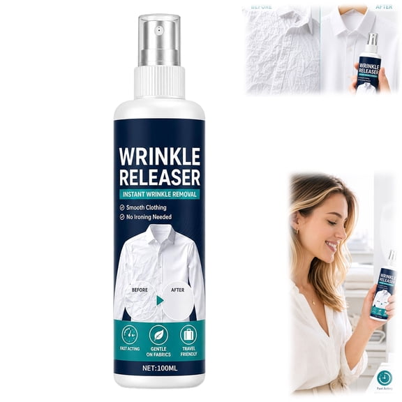 Wrinkle Release Spray Travel Size, Instant Clothes Wrinkle Remover, No Ironing Needed for Shirts Dresses Business Trips, 100ML(1 PCS)