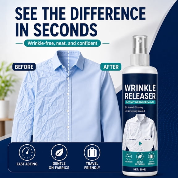 Wrinkle Remover, Quick Fix Wrinkle Release, Static Cling Remover, Odor Eliminator and Fabric Refresher Spray, 50ml