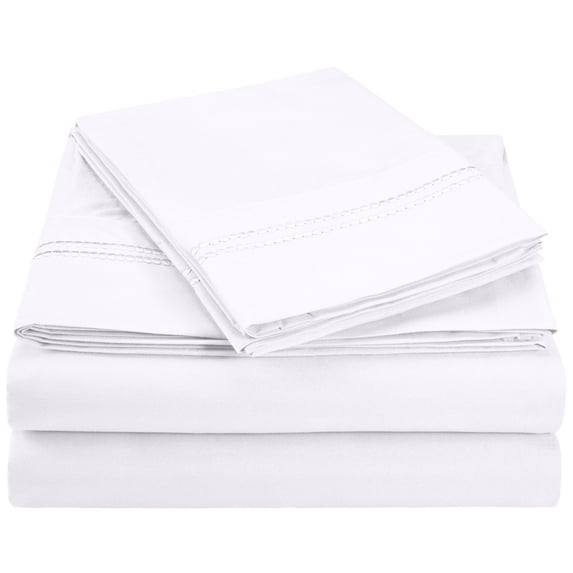 Wrinkle-Resistant 2-Line Embroidery Microfiber Sheet Set - Full, White