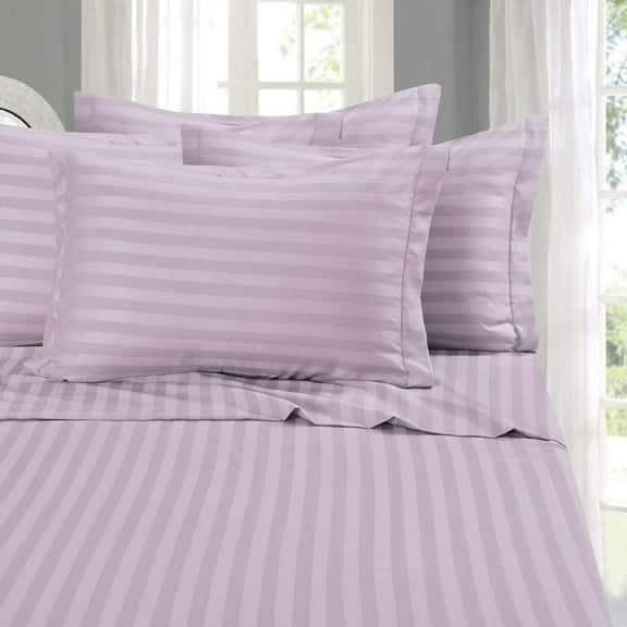 Wrinkle Resistant 6-Piece DAMASK STRIPE Bed Sheet Set California King Lavender/Lilac