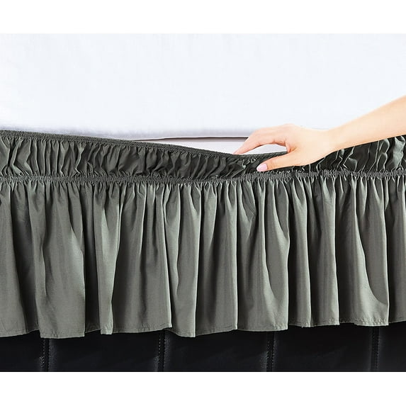 Wrinkle Resistant Elastic Bed Wrap Ruffled Bed Skirt 16inch Drop QueenKing Gray