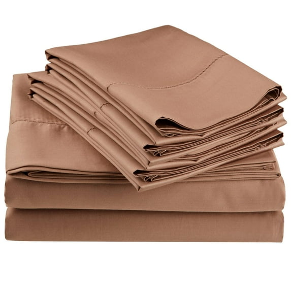 Wrinkle-Resistant Hem-Stitched Cotton Blend Sheet Set Taupe / Twin