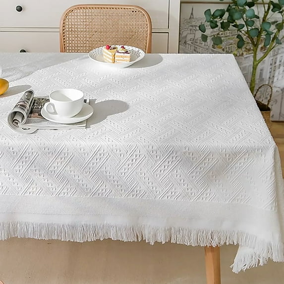 Wrinkle Resistant Tablecloth Cotton White Multiple Sizes Washable Spill Proof Elegant Hem Stitch for Kitchen Dining Room Party Holiday Buffet Table Decor