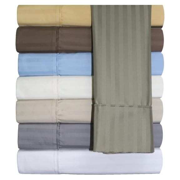 Wrinkle Sheets, 650 Thread Count, Deep Pocket, Cotton Blend Sheet Set, Striped, Adjustable King w/ 2 XL Fitted, Split King, White