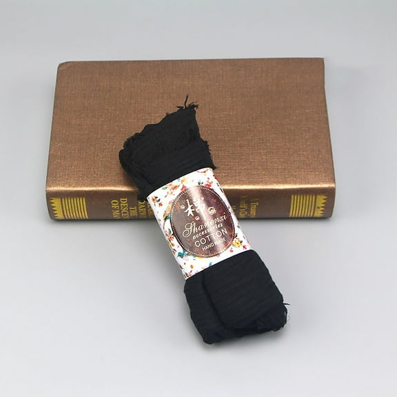 Wrinkle Textured Scarf with Fringe Trim, Solid Color Cotton Head Wrap for Women, Breathable Multi-Way Head Neck Shawl, Lightweight Everyday Scarf for Work, Parties and Casual Wear - Black