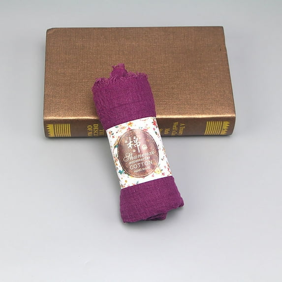 Wrinkle Textured Scarf with Fringe Trim, Solid Color Cotton Head Wrap for Women, Breathable Multi-Way Head Neck Shawl, Lightweight Everyday Scarf for Work, Parties and Casual Wear - Purple