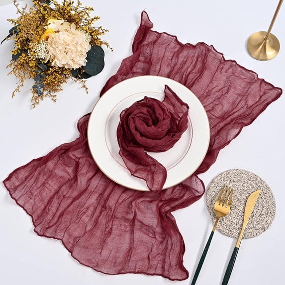 Wrinkled Dinner Napkins Gauze Cheesecloth Napkins 20 x 20 Inch Rustic Boho Table Napkins Decorative for Weddings Parties Event Home Table(Burgundy,20PCS)