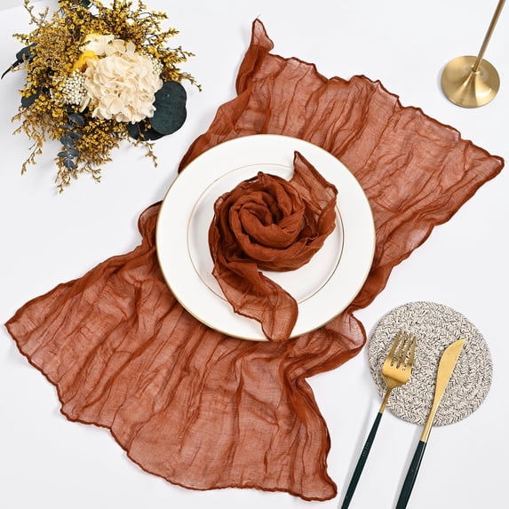 Wrinkled Dinner Napkins Gauze Cheesecloth Napkins 20 x 20 Inch Rustic Boho Table Napkins Decorative for Weddings Parties Event Home Table(Terracotta,6PCS)