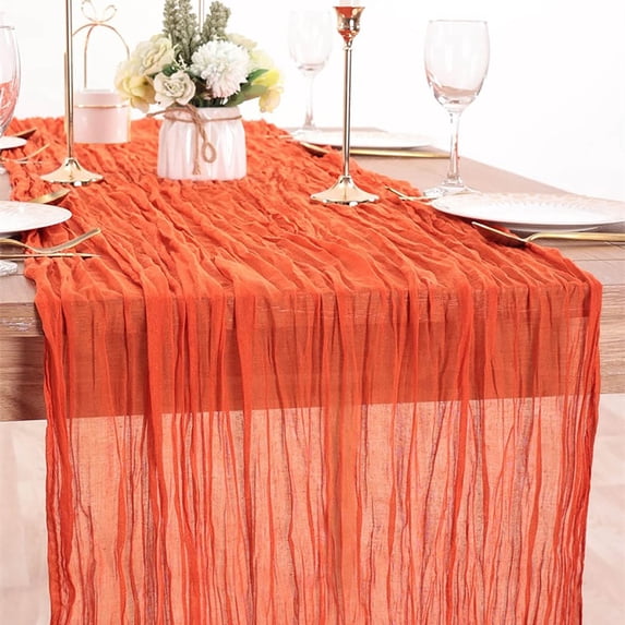 Wrinkled Gauze Table Flag for Boho Wedding Decor, Transparent Pleated Table Runner with Romantic Draping, Reusable Washable Banquet Decoration for Arches and Dessert Tables