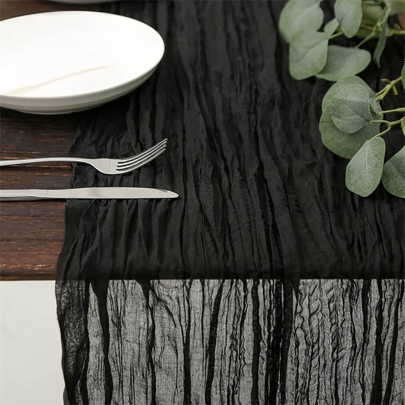 Wrinkled Gauze Table Flag for Boho Wedding Decor, Transparent Pleated Table Runner with Romantic Draping, Reusable Washable Banquet Decoration for Arches and Dessert Tables