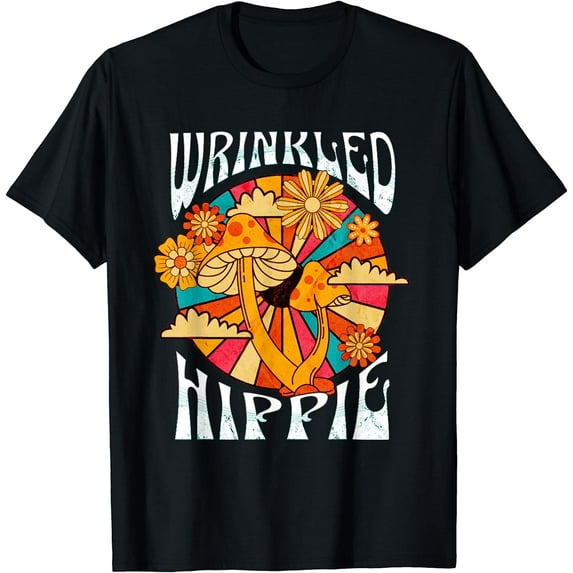 Wrinkled Hippie Retro 60's 70's Mushroom Flowers Hippie T-Shirt