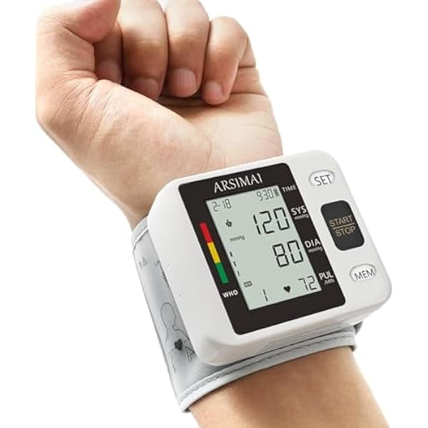 Portable Black LCD Wrist Blood Pressure Monitor with Adjustable Cuff