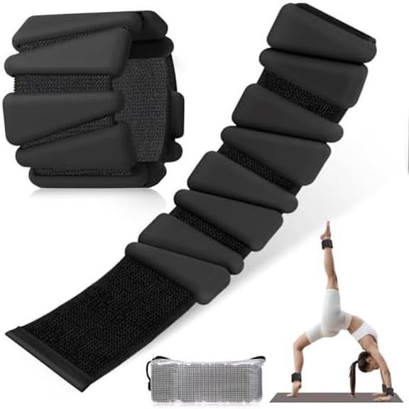 Wrist Ankle Weights Set of 2, 4 Lbs, Adjustable Silicone Workout Weights for Women and Men, Wearable Leg Arm Weighted Bracelet for Home Workout Gym Yoga Pilates Swimming Cardio(Black)