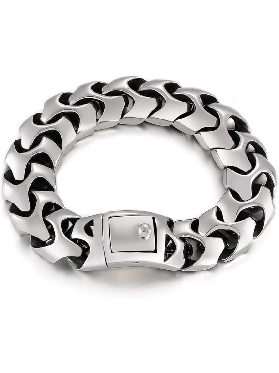 Wrist Armor Style Chain Men Bracelet Stainless Steel Punk Jewelry Silver Black Gold Cool Gifts for Mens 8.26in/8.66in/9.44in