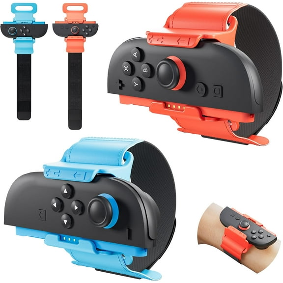 Wrist Bands for Switch 2 joycon Controller, Adjustable Elastic Strap for Just Dance 2025/2024/2023, for Zumba Burn It Up, Fit for Adults and Children,2 Pack (Blue-Orange)