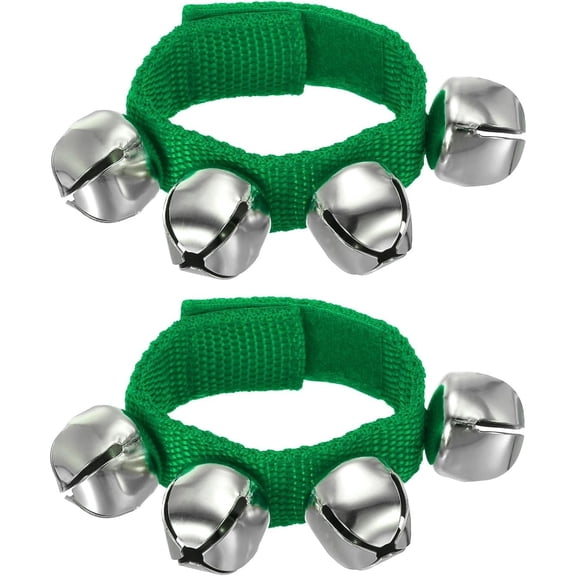 Wrist Bells Ankle Bracelet Jingle Bells Percussion Instrument Set | 2pcs Adjustable Nylon Strap | 4 Metal Bells Each | 8.7in Length | Christmas Party Musical Props | Festive Celebration Accessory