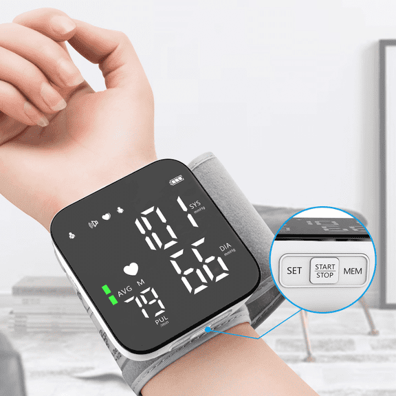 Wrist Blood Pressure Monitor Automatic Digital BP Monitor with Adjustable Cuff, Heart Rate Monitor, Large LCD Screen, Talking Feature, Portable for Home Travel Use