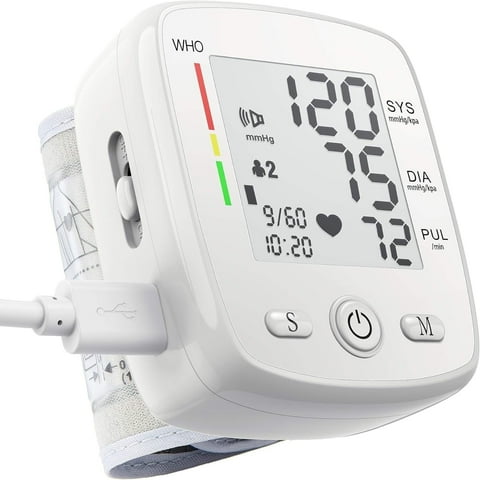 Wrist Blood Pressure Monitor Digital BP Monitor Rechargeable BP Machine with 2x99 Readings Memory Large LCD Display Voice Broadcast